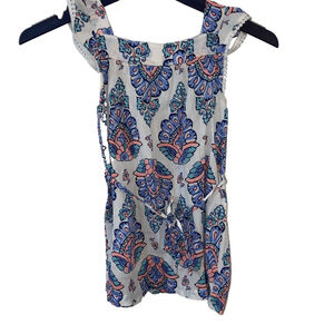 Girls Carter's Ruffled Sleeveless Boho Top Size 6 White Blue Peach